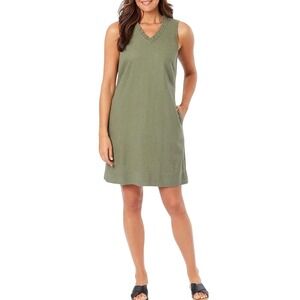 Briggs Sleeveless Casual Dress with Pockets Olive Green V Neck Womens